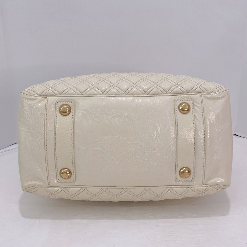 Marc Jacobs Ursula Quilted Patent Goatskin Leather Cream Satchel Lg Bowler Bag - Picture 7 of 12